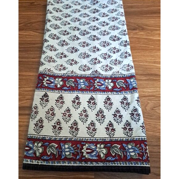 Square Boho Tablecloth Blue Black Red Floral Cotton Cottage Country 52" - Picture 1 of 4